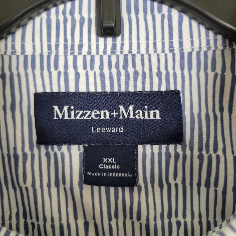 Mizzen + Main Leeward Classic Mens 2XL White Blue Geometric Short Sleeve Shirt